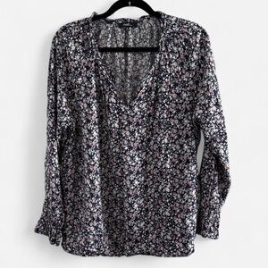 Angels Navy Long Sleeve Floral Blouse